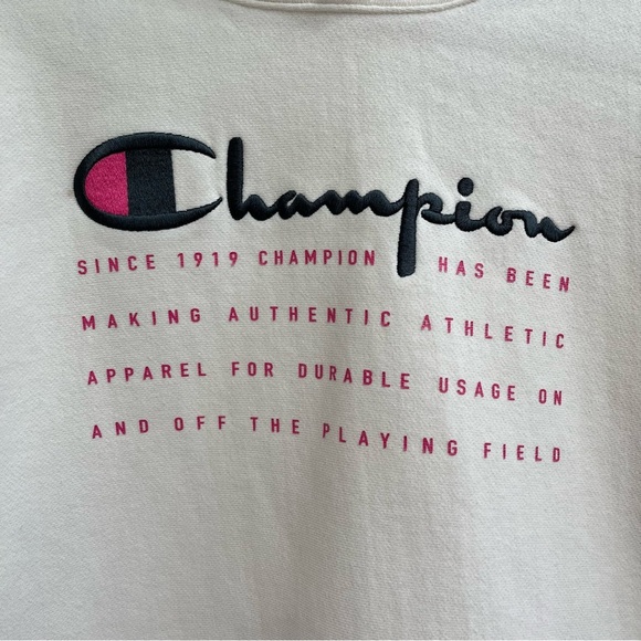 Champion reverse weave cream pink cropped drawstring hoodie medium - Picture 3 of 8